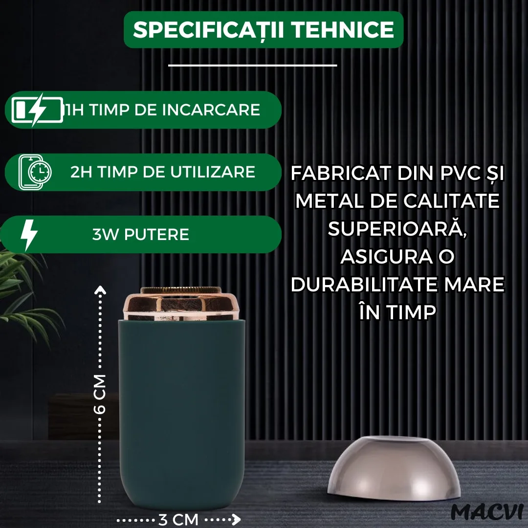 Mini aparat de ras portabil Macvi®, Depilare rapida si eficienta, incarcare USB, autonomie 60 minute, Verde - imagine 5