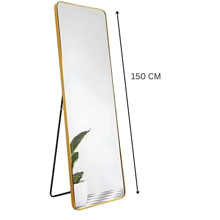 Oglinda de podea Macvi®, rama metalica gold, 150 x 40 cm, colturi rotunjite, eleganta, moderna, montare podea sau perete - imagine 2