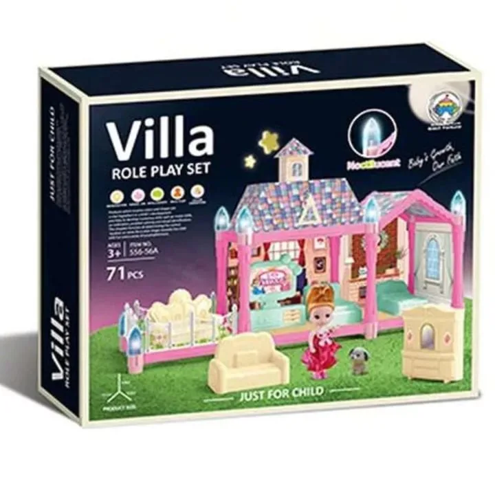 Casuta de asamblat luminoasa Macvi®, 71 piese, mobilier si accesorii detasabile, functie de iluminare, plastic ABS durabil, multicolor, cadou pentru copii 3+ - imagine 4