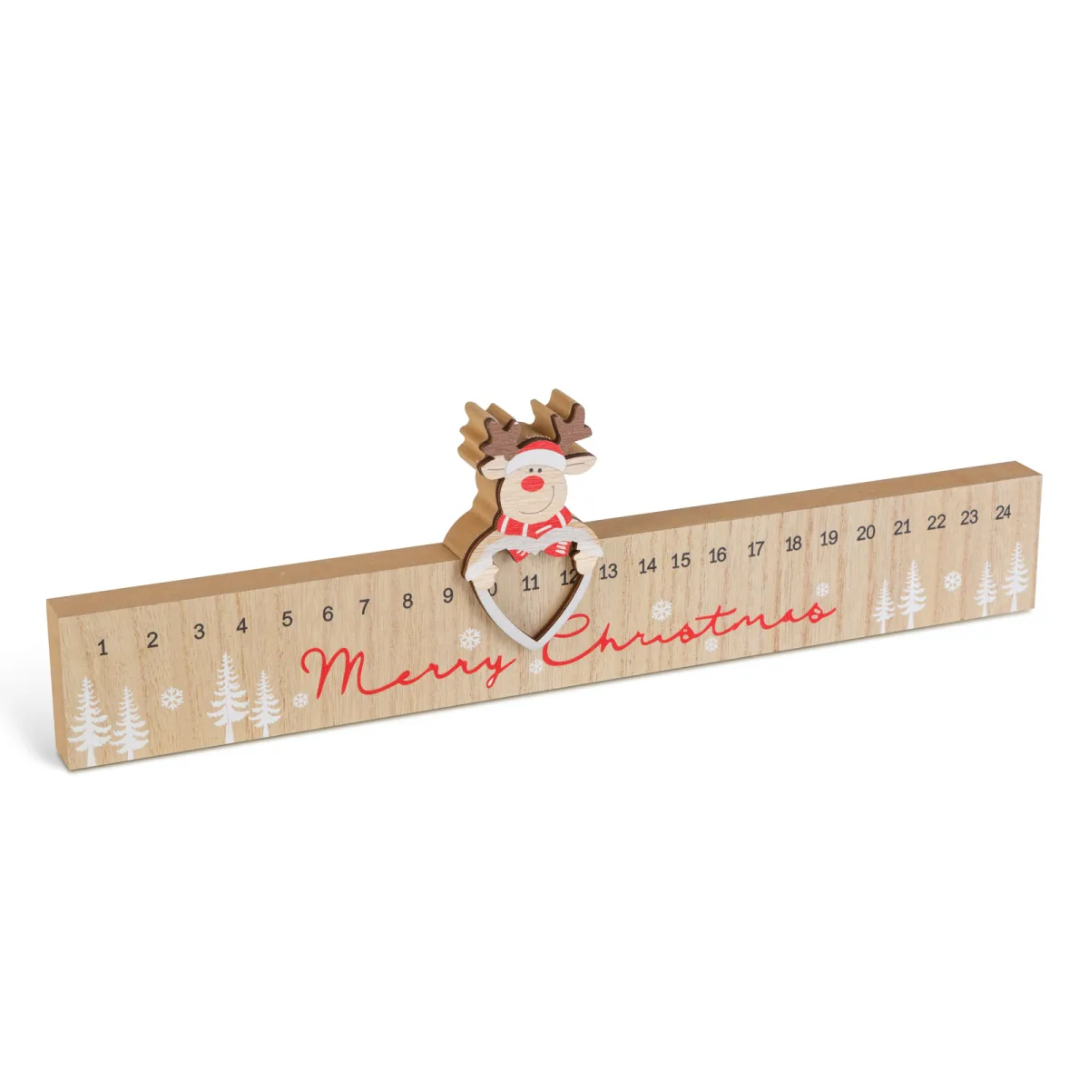 Calendar Advent de Craciun cu ren si mesaj Merry Christmas, MDF, 40 x 11 cm - imagine 2