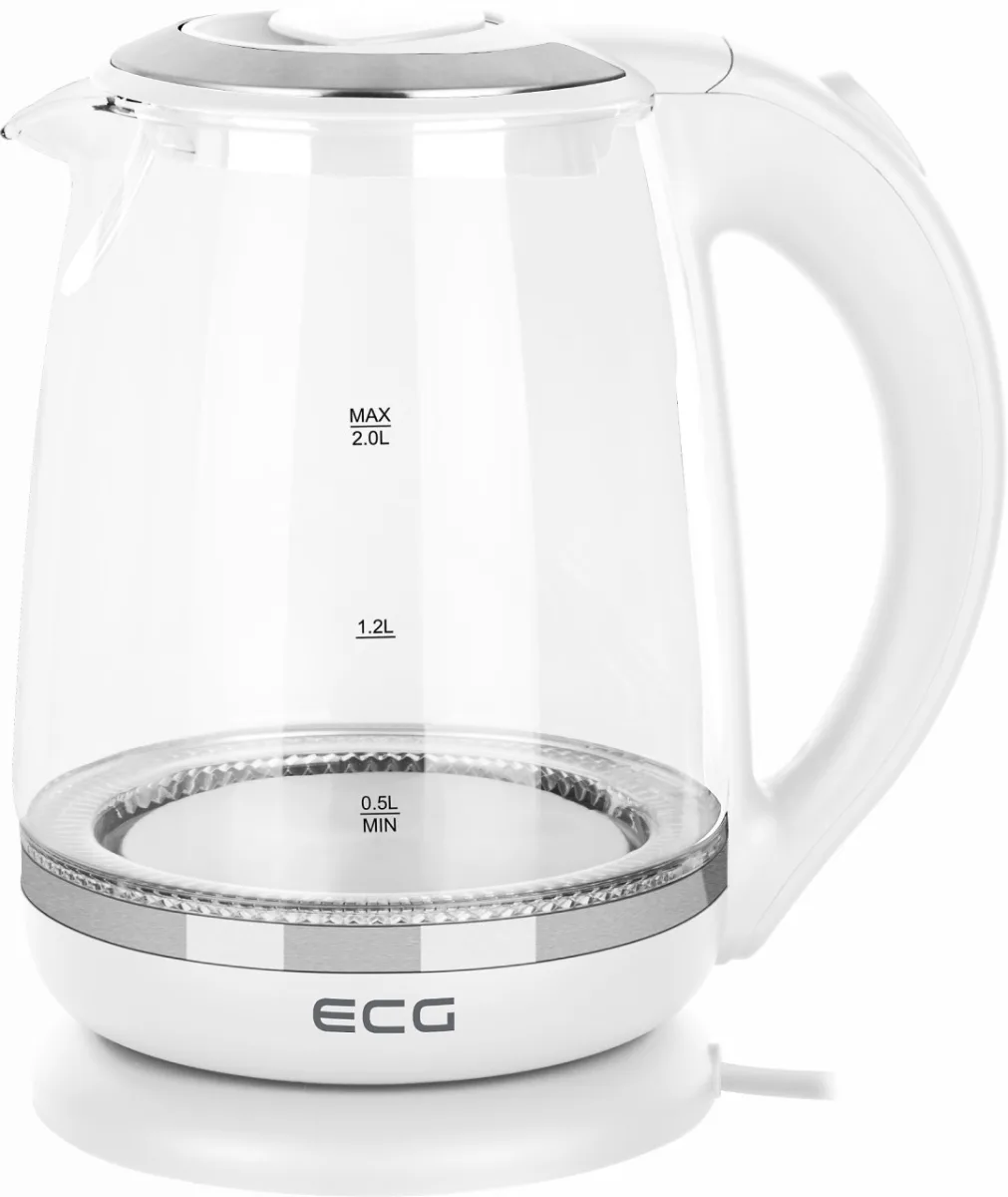 Cana electrica fierbator din sticla ECG RK 2020 alba, 2 L, 2200 W, lumina albastra de fundal - imagine 2