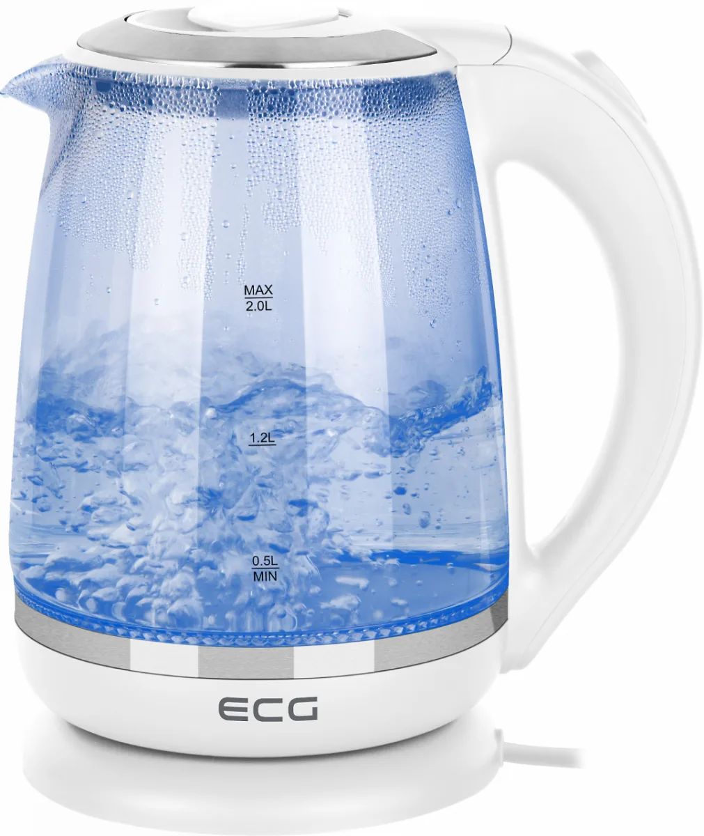Cana electrica fierbator din sticla ECG RK 2020 alba, 2 L, 2200 W, lumina albastra de fundal - imagine 3