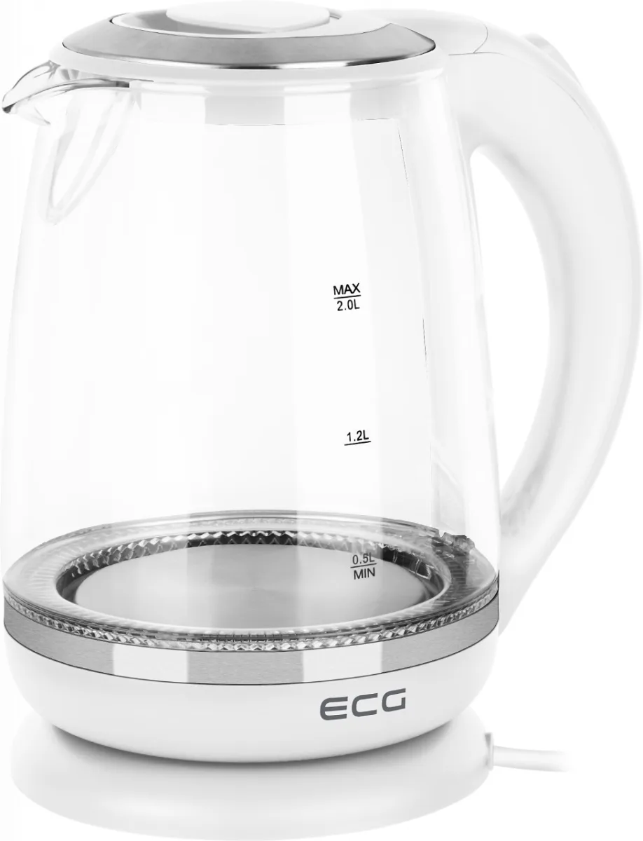 Cana electrica fierbator din sticla ECG RK 2020 alba, 2 L, 2200 W, lumina albastra de fundal - imagine 4