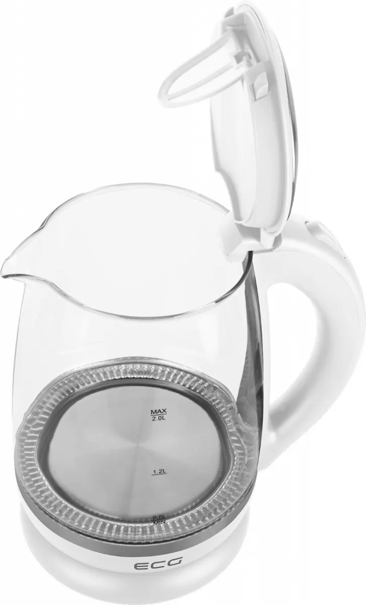 Cana electrica fierbator din sticla ECG RK 2020 alba, 2 L, 2200 W, lumina albastra de fundal - imagine 6