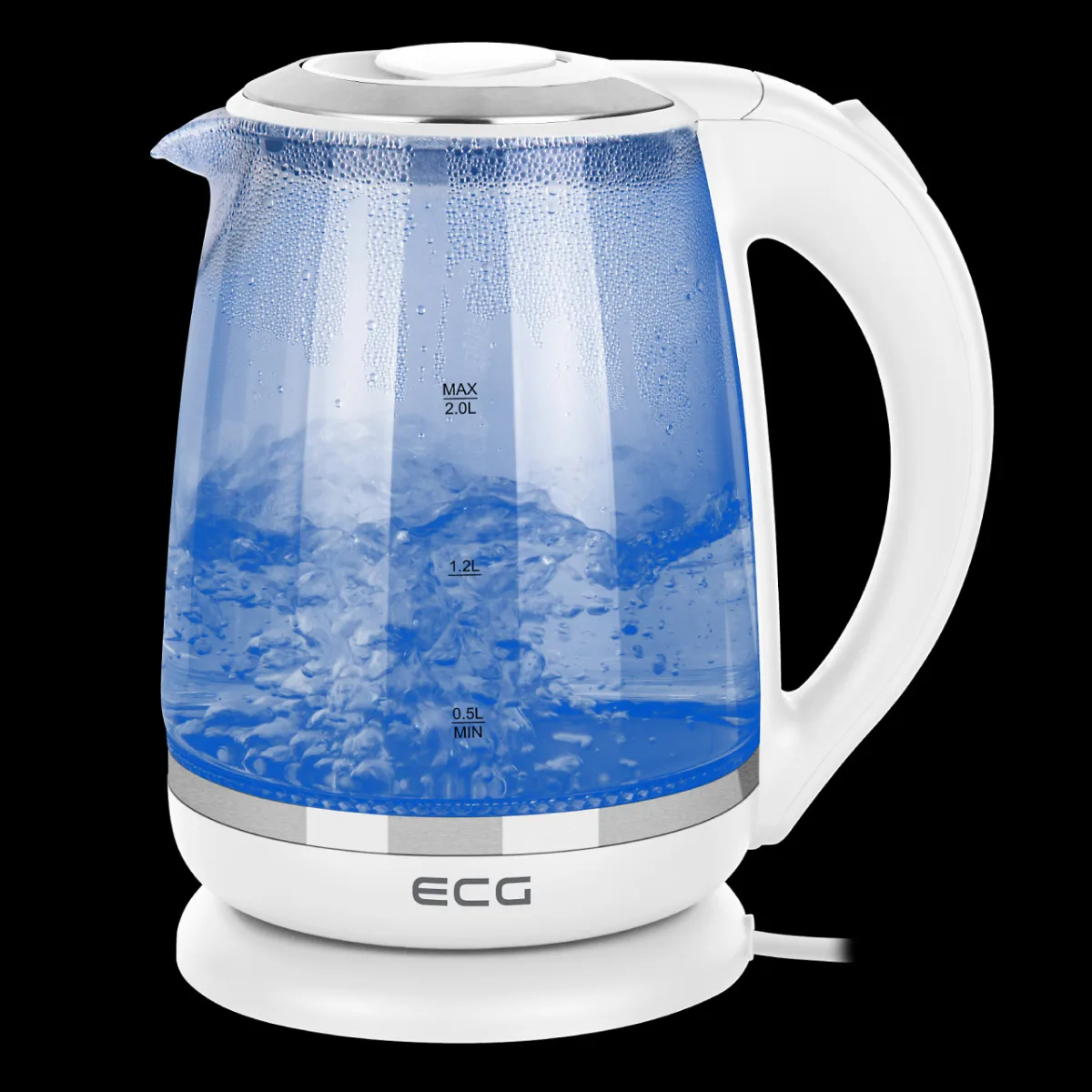 Cana electrica fierbator din sticla ECG RK 2020 alba, 2 L, 2200 W, lumina albastra de fundal - imagine 10