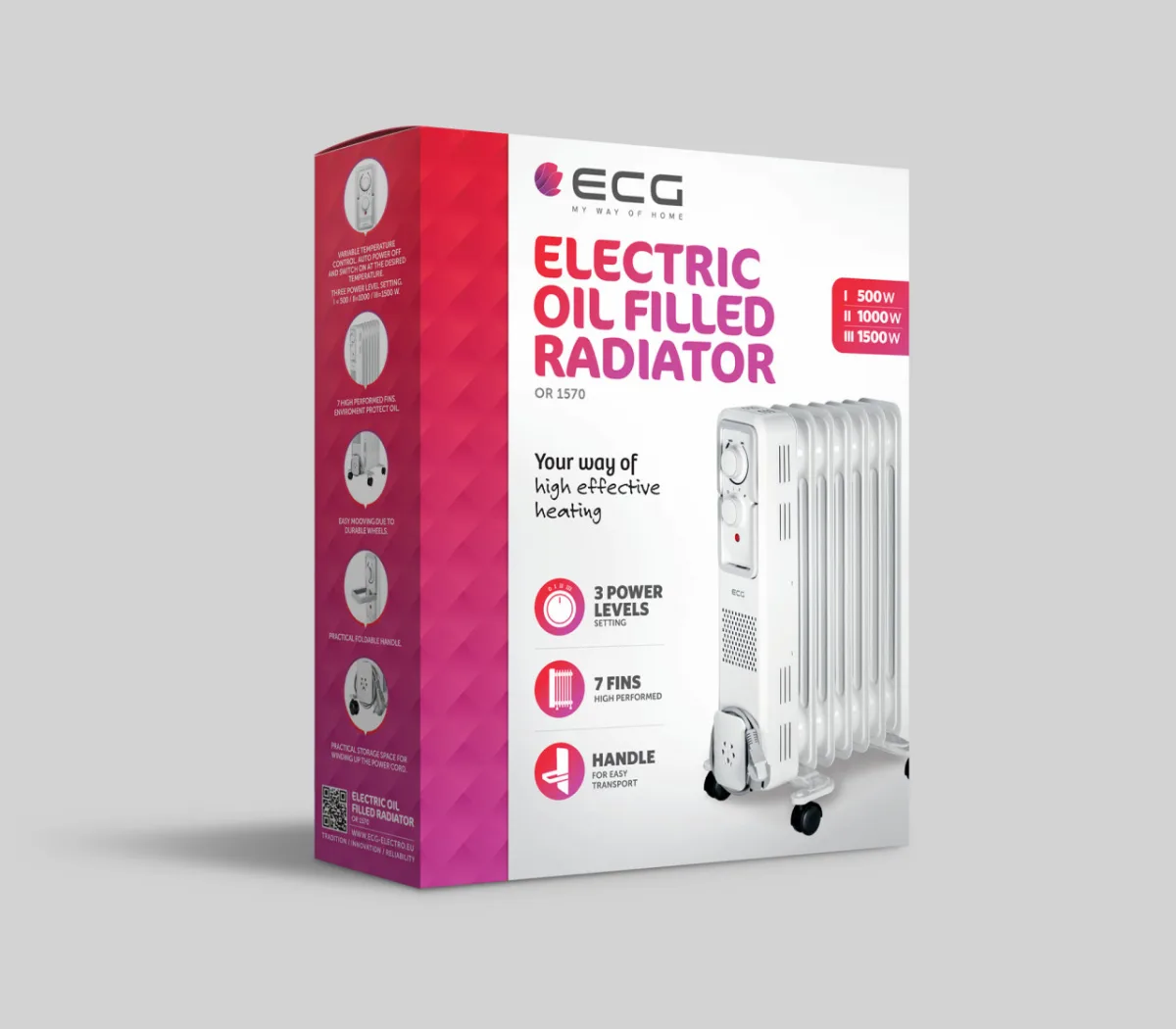 Calorifer electric cu ulei ECG OR 1570, 7 elementi, 1500 W, 3 trepte de putere - imagine 9