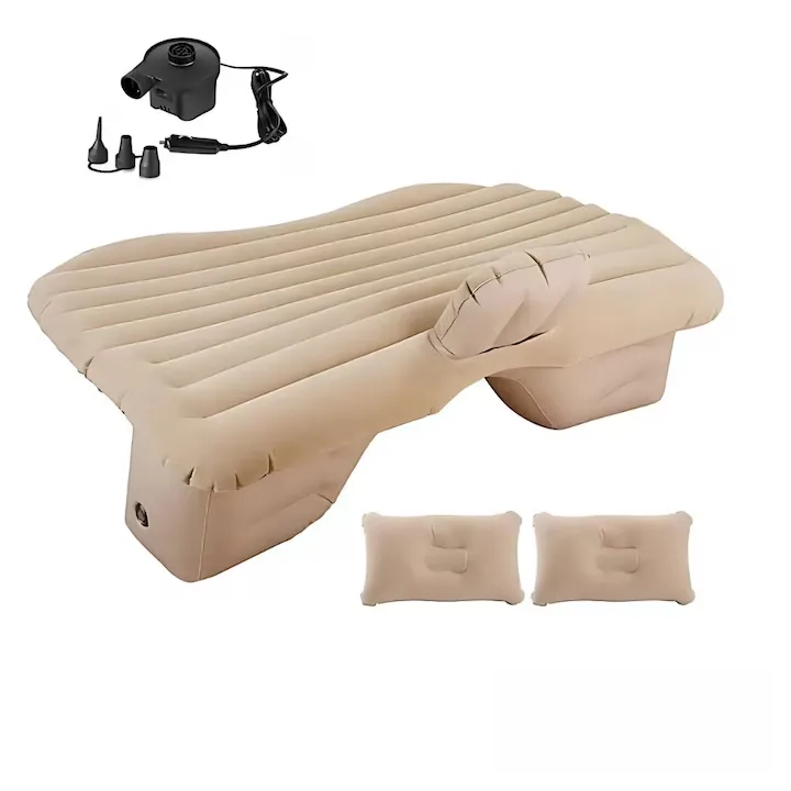 Saltea Gonflabila Auto Macvi® cu Perne si Suport de Echilibru, Ideala pentru Bancheta din Spate, Camping, Calatorii si Relaxare, Bej