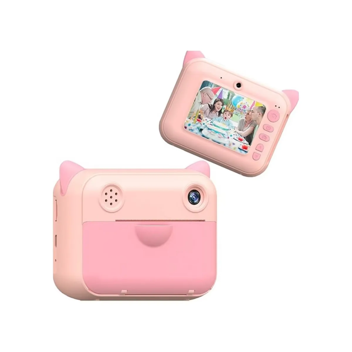 Aparat Foto pentru Copii Macvi® cu Imprimare Instant, Ecran 2.4 inch, 20 Mpx, Full HD 1080P, Selfie, Jocuri, Reincarcabil, 1 rola hartie inclusa, Roz