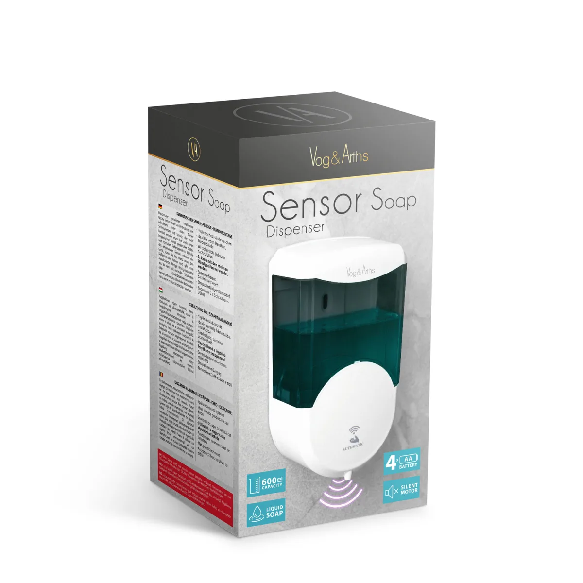 Dozator sapun automat 600ml, senzor, montaj perete, fara contact, fumuriu - imagine 6
