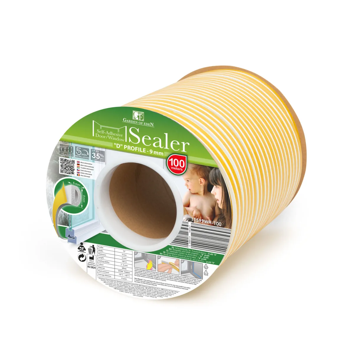 Banda etansare autoadeziva usi si ferestre, profil D, EPDM, 9 x 6 mm, 100 m, alb