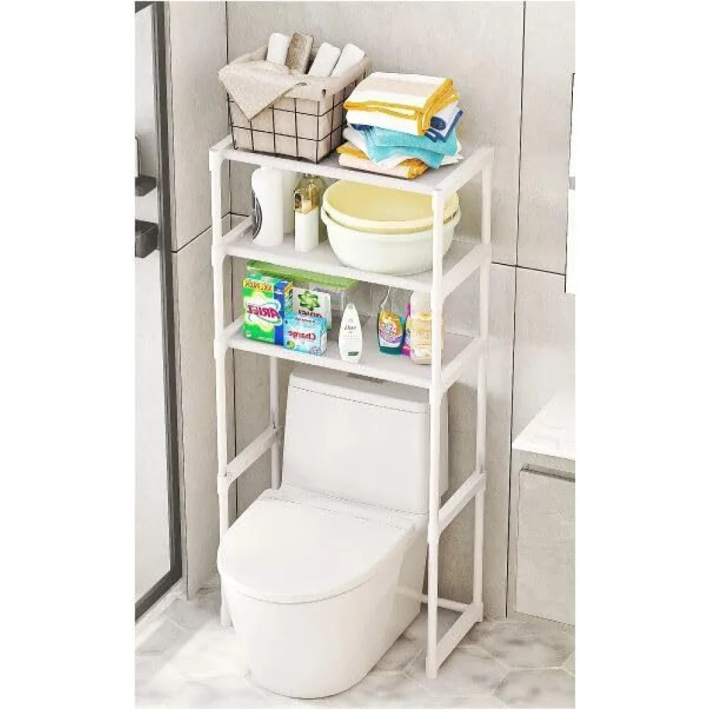 Raft modular Macvi® cu 3 polite pentru deasupra masinii de spalat, 63.5 x 30 x 154 cm, suport depozitare spatiu redus, Alb - imagine 2
