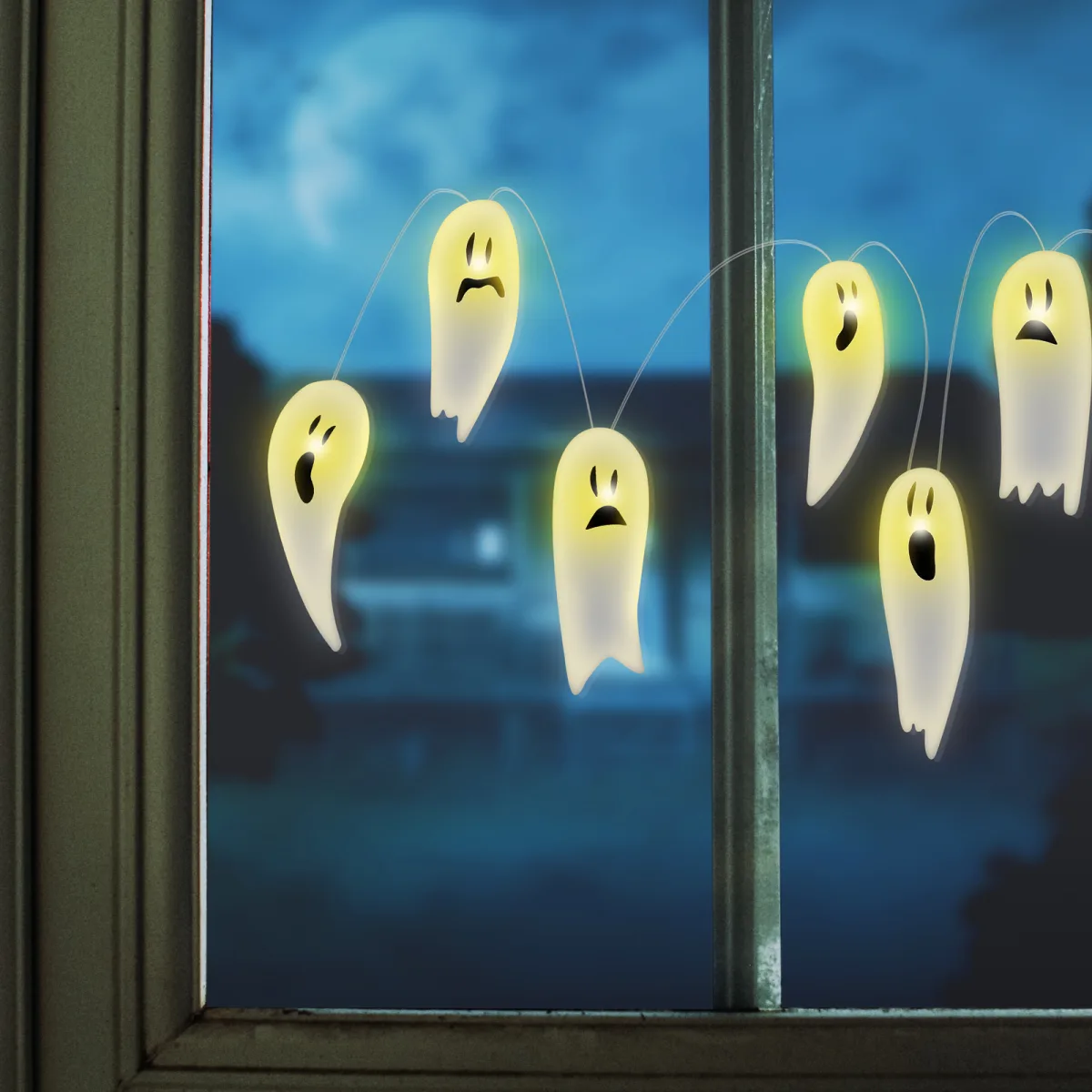Decoratiune fereastra LED Halloween fantoma gel 85 cm, lumina alba calda