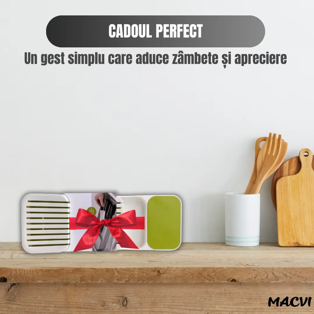 Suport sertar pentru cutite Macvi® organizator compact depozitare sigura material durabil design ergonomic stabilitate sporita economie de spatiu, alb - imagine 5
