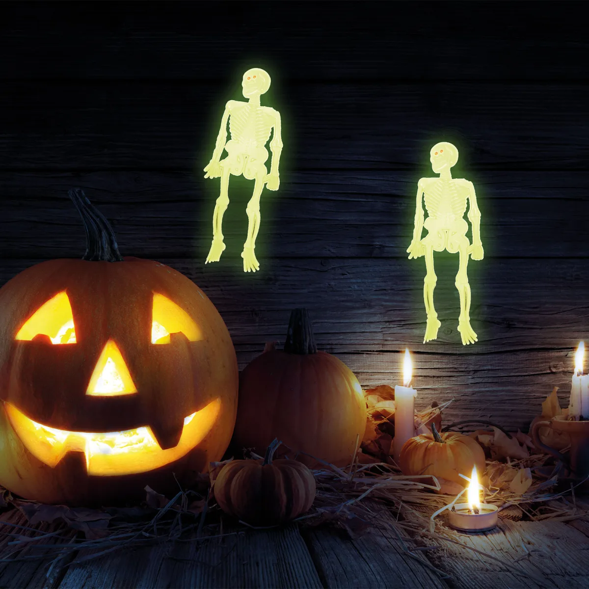 Set schelete Halloween fosforescente, 10 buc, 14 cm