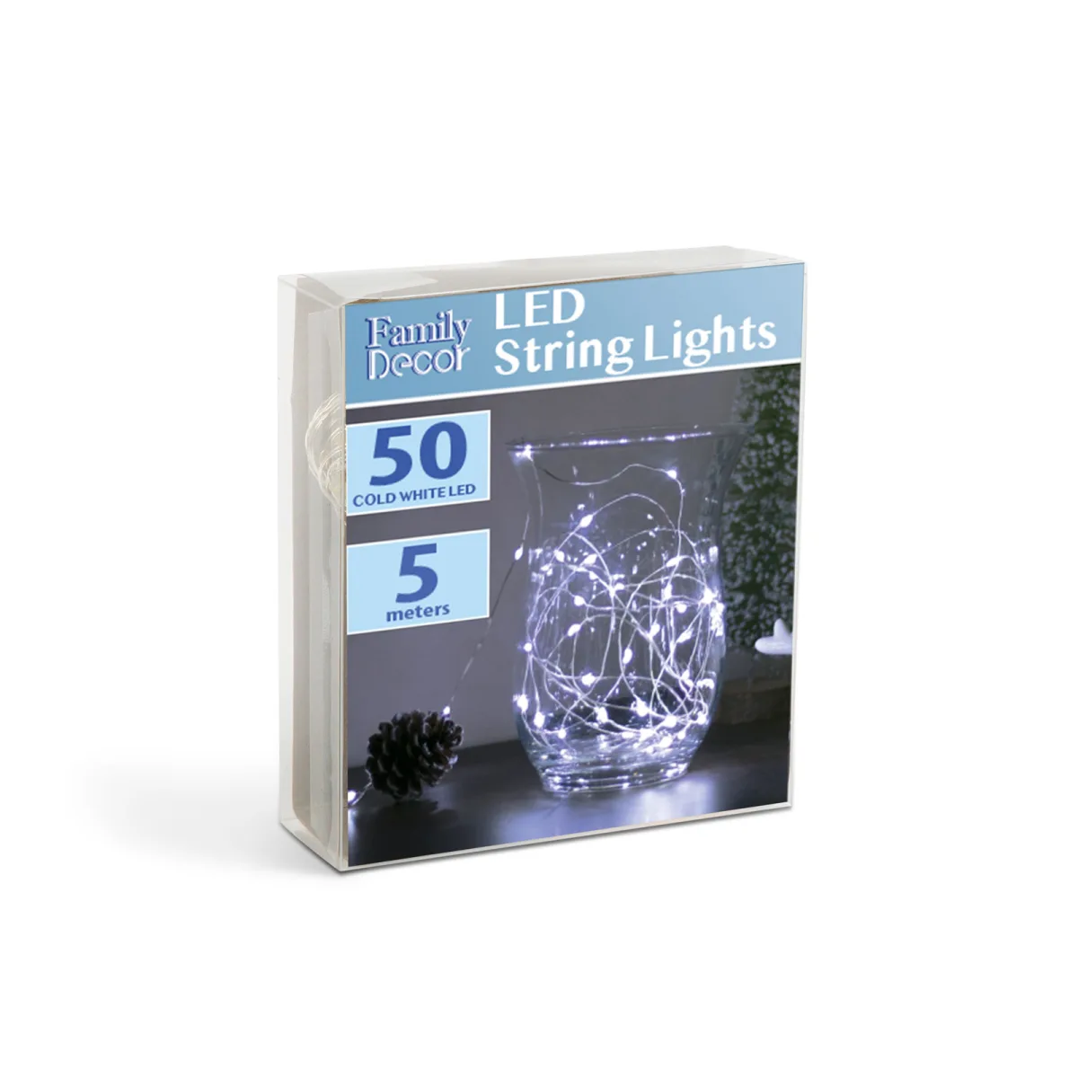 Şir de lumini LED de Crăciun - 5 m -50 LED - Alb rece 3xAA - imagine 3