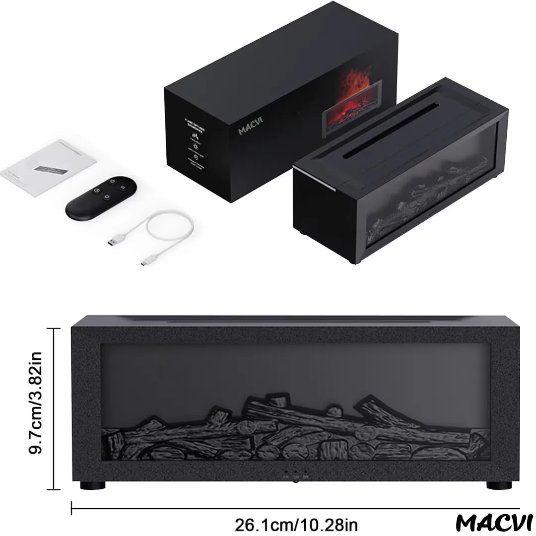 Umidificator de aer inteligent Macvi® 3D cu efect de flacara, aromaterapie, rezervor 200 ml, LED multicolor, silentios, portabil USB, cu telecomanda si 3 moduri de functionare - imagine 3