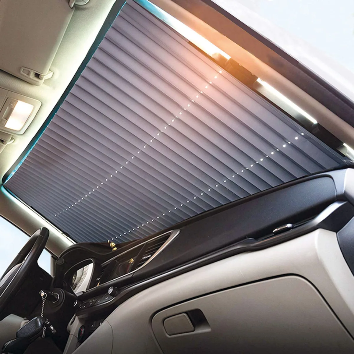 Parasolar auto roleta reflectorizanta 150x70 cm, protectie UV parbriz, ventuze, aluminiu