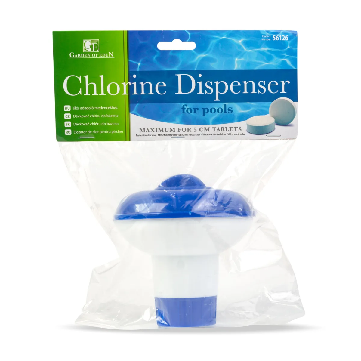 Dozator clor pentru piscine, 12,5 cm, tablete 5 cm, plastic rezistent UV, plutitor, albastru-alb - imagine 5