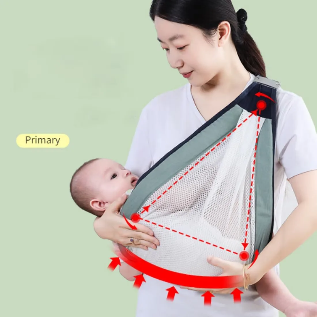 Marsupiu pentru bebelusi MACVI, ergonomic, bumbac si plasa respirabila, culoare verde, greutate max. 15 kg, dimensiune universala - imagine 3