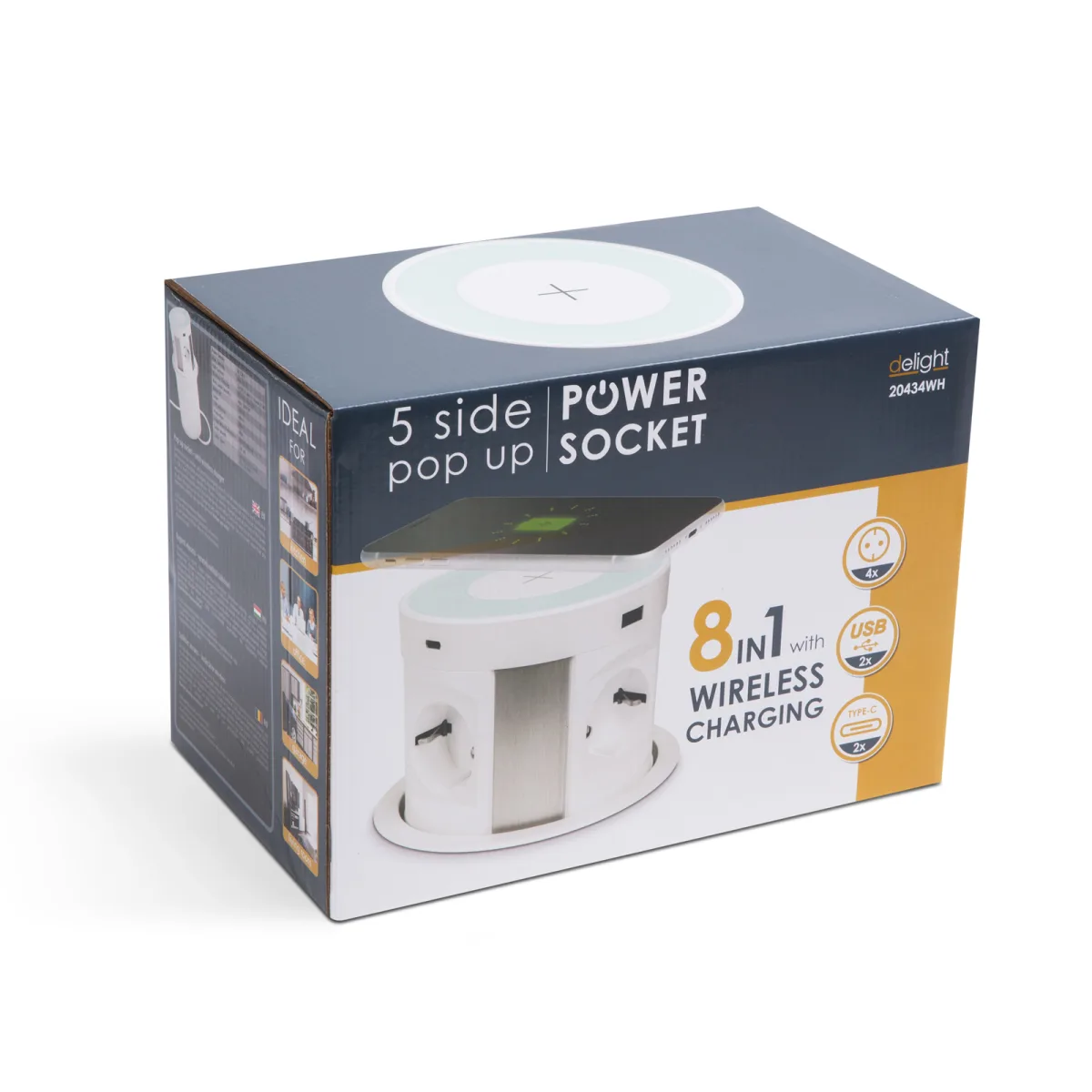 Priza incastrabila birou, 4 prize, wireless, 2 USB, 2 USB-C, 3680W, alb - imagine 4