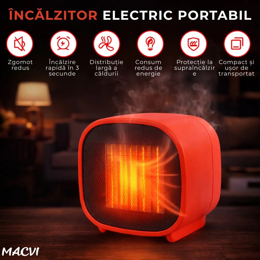 Aeroterma electrica 3kW cu termostat, incalzitor ceramic PTC cu ventilator, aer cald rapid, pentru casa, garaj, atelier, sera - imagine 3
