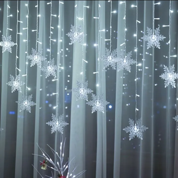 Instalatie Craciun Perdea Luminoasa Fulgi Macvi® 3.5 m LED Alb Rece Interior Exterior Ploaie de Lumini Decor Sarbatori - imagine 2