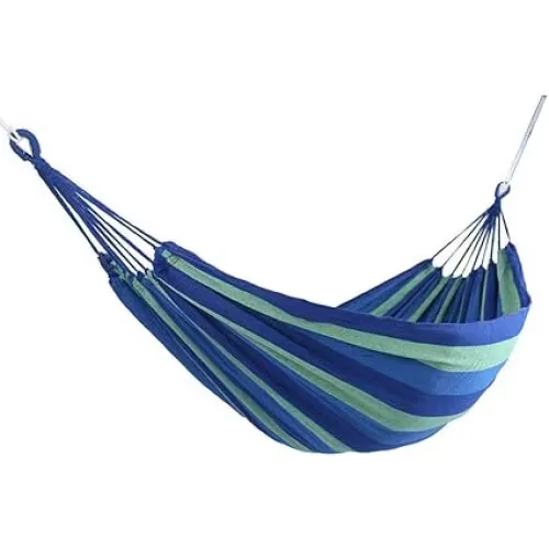 Hamac Macvi® pentru 1 Persoana, Panza Groasa Ecologica, 300 kg Capacitate, 180x80 cm, Albastru, Include Franghii de Tensionare si Geanta de Transport