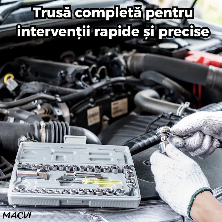Trusa scule Macvi® 40 piese din otel Cr-V cu clichet capete tubulare metrice si SAE adaptor si prelungitor incluse - imagine 2