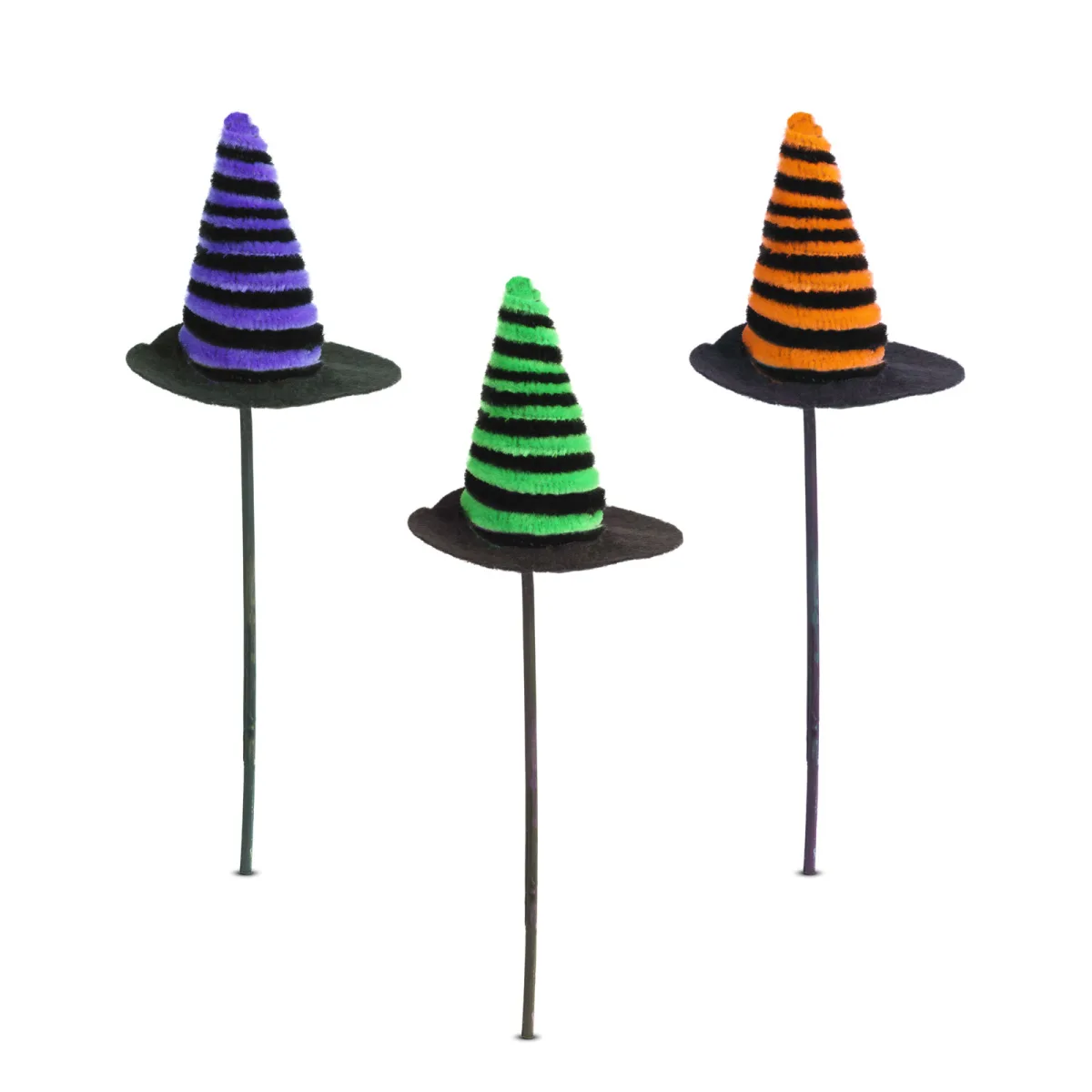 Set decor Halloween, 3 palarii vrajitoare infipte, 20x7 cm, plastic - imagine 2