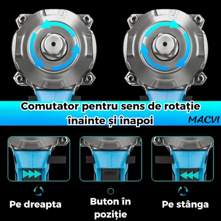 Bormasina de Impact Macvi® 1000Nm 48VF Brushless cu 2 Baterii 4.0Ah, Cutie Transport, Incarcator Rapid, LED, Reglaj Viteza, Motor Fara Perii - imagine 5