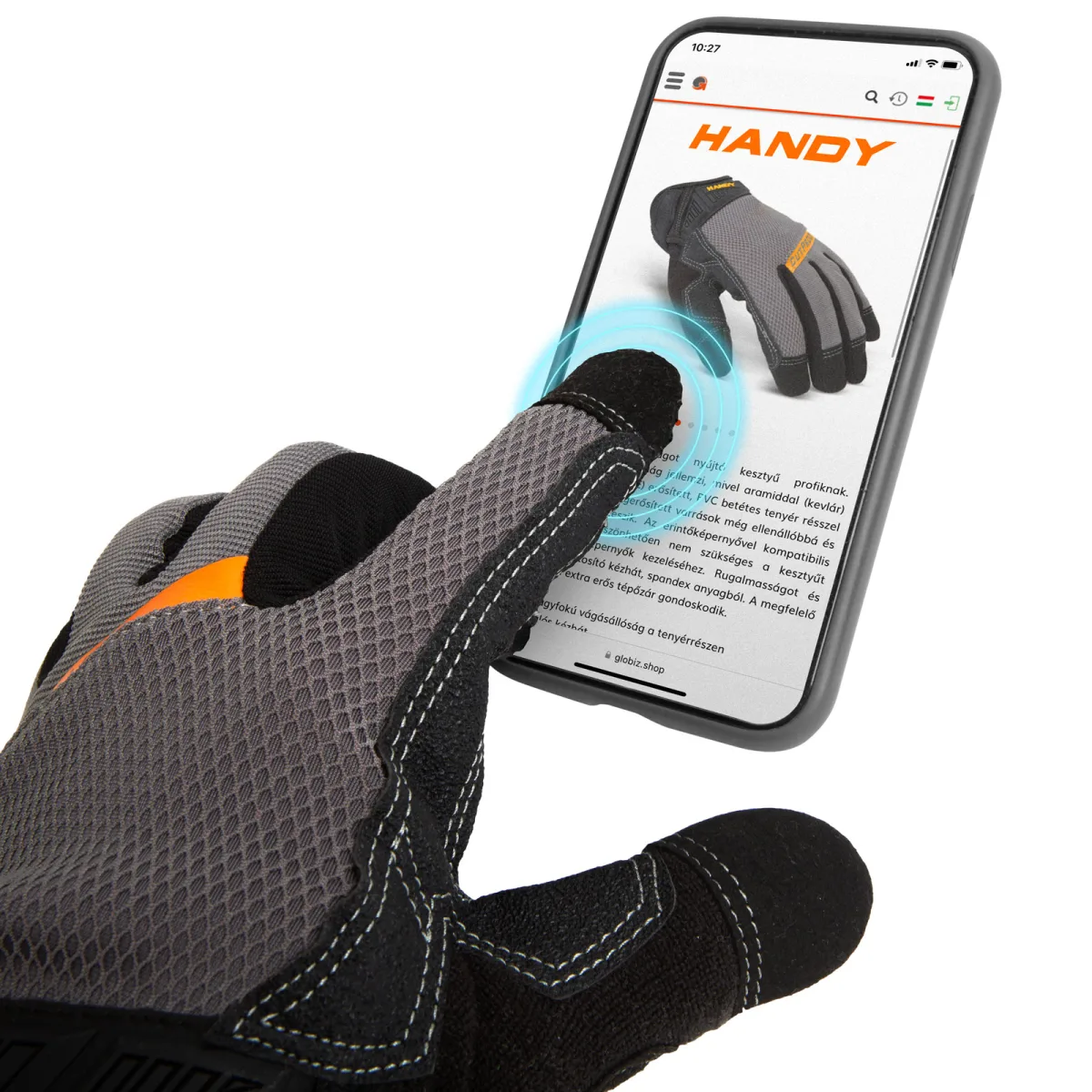 Manusi protectie XL rezistente la taiere cu Kevlar si varfuri tactile, standard EN388 2442E - imagine 5