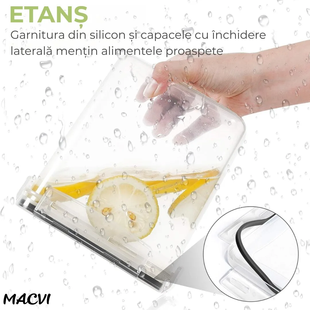 Set 7 organizatoare/recipiente Macvi® pentru depozitare alimente, etichete incluse, organizare bucatarie, capac etans, plastic fara BPA - imagine 5