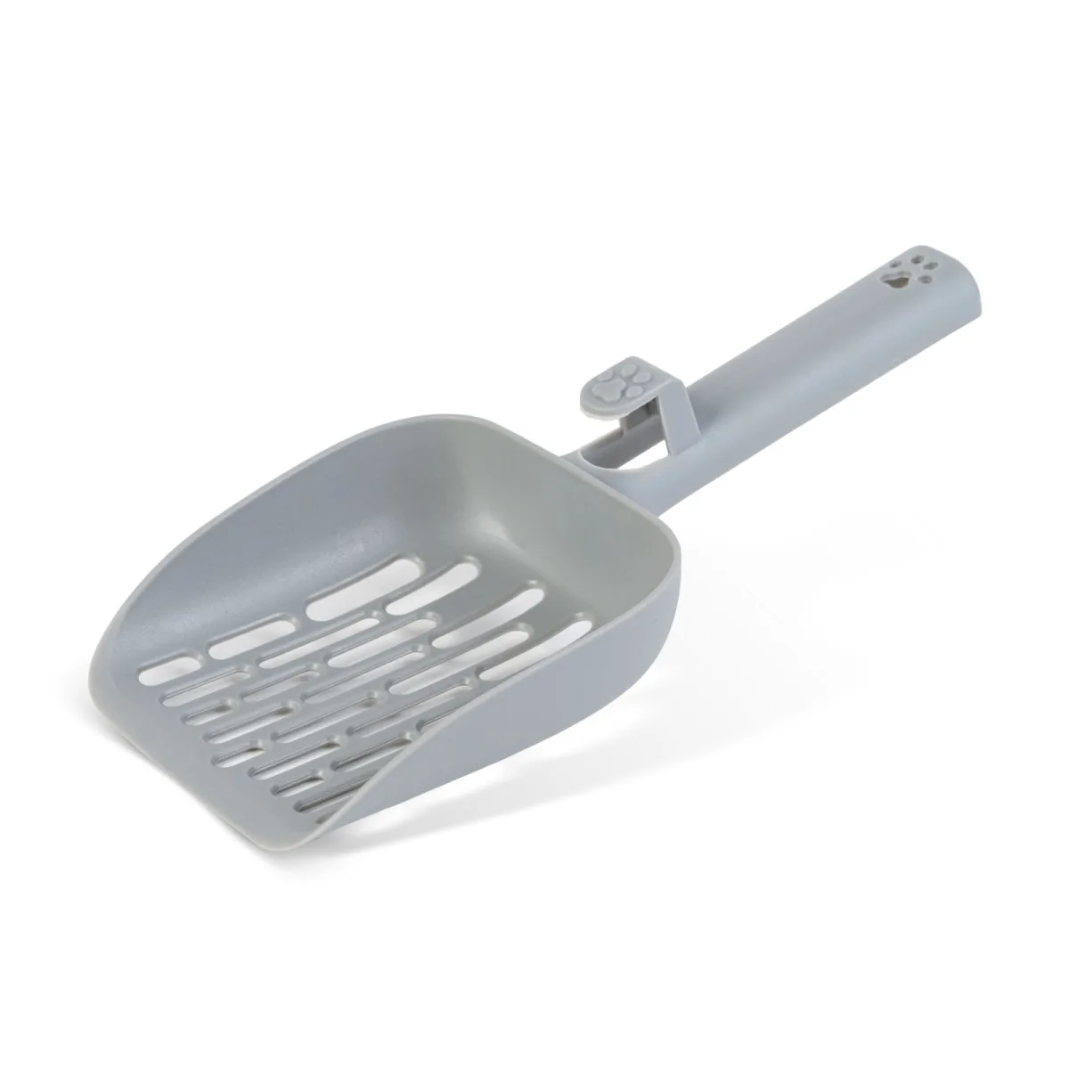 Lopatica pentru litiera pisici cu sita si maner antiderapant, plastic, gri, 25 x 11 cm
