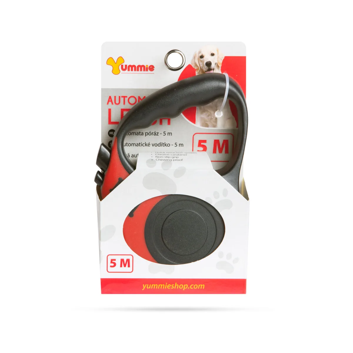 Lesa retractabila automata 5 m pentru caini, sistem frana, maner antiderapant, rosu - imagine 3