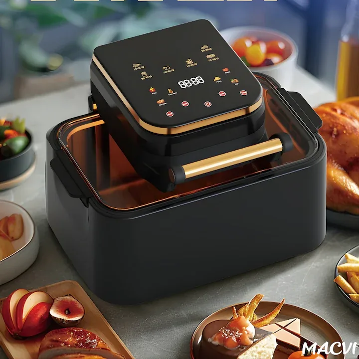 Friteuza cu aer cald digitala 3 in 1 Macvi® fara ulei 12 L 1700W control touch 11 programe LED negru auriu - imagine 4