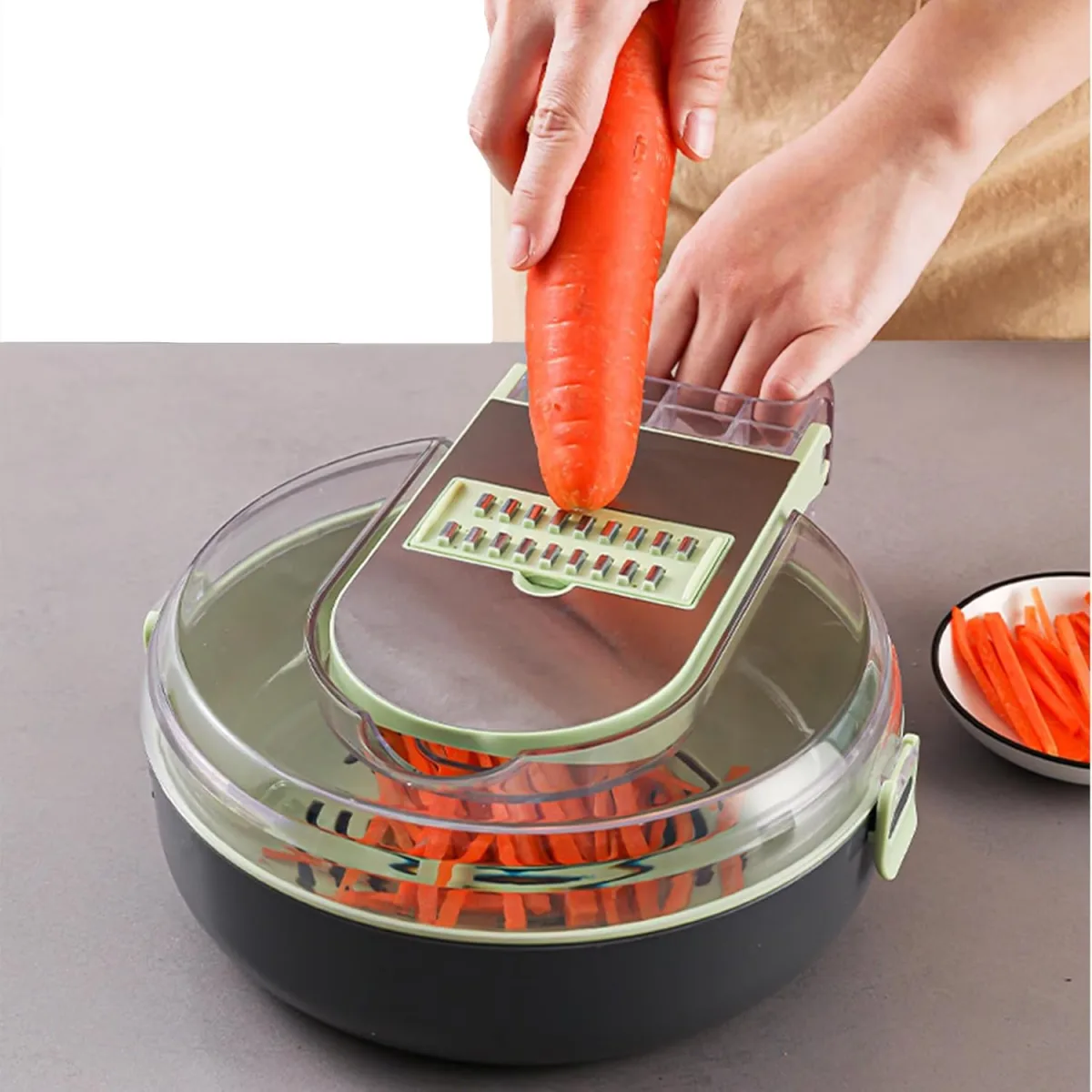 Set Tocator Legume Manual MACVI 14 in 1, 8 Lame din Otel Inoxidabil, Rotund, Plastic - imagine 4