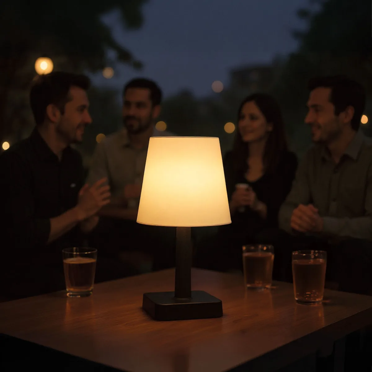 Lampa solara de masa LED alb cald, 23 cm, design modern, iluminat terasa balcon exterior - imagine 2