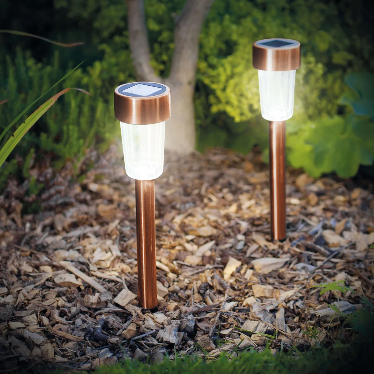 Lampa solara LED gradina, iluminat exterior, cu tarus, aprindere automata, metal, roz auriu