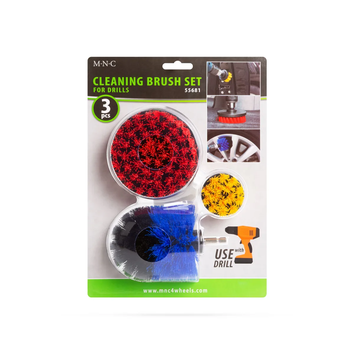 Set perii curatare auto bormasina, 3 buc, detailing jante tapiterie, prindere hexagonala - imagine 3