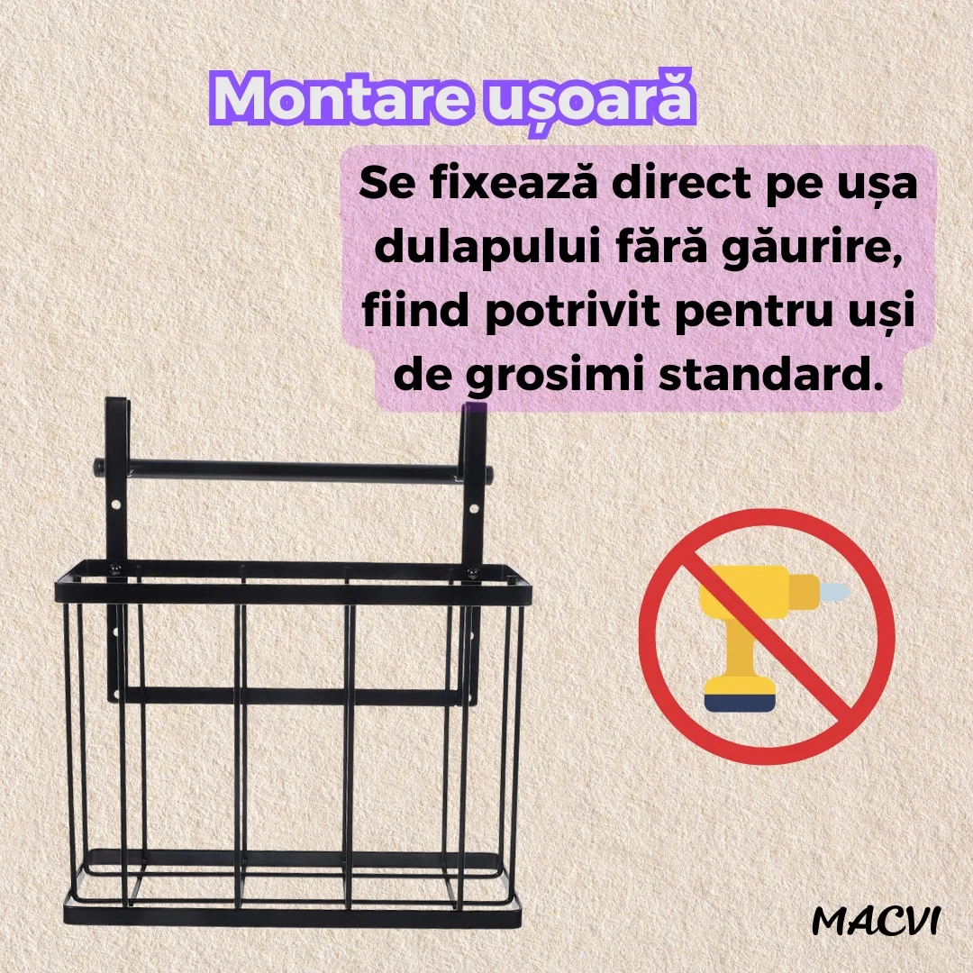 Cos metalic suspendat Macvi®, organizator pentru dulap baie sau bucatarie, economisire spatiu, otel carbon, montaj simplu - imagine 4