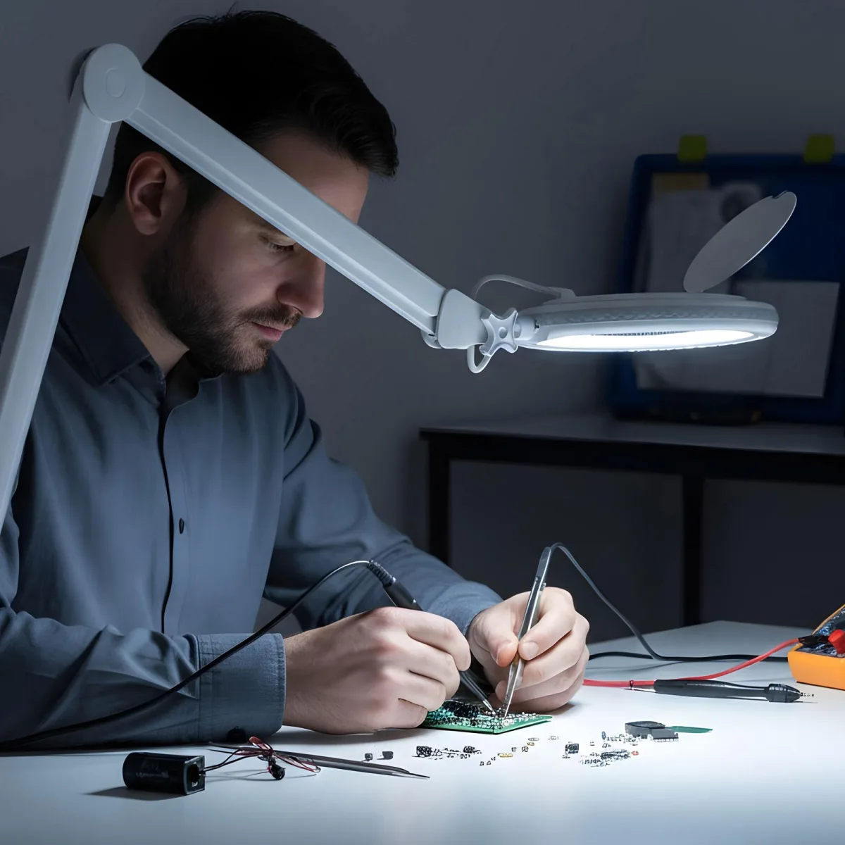 Lampa LED cu lupa 5 inch (130 mm), 3 dioptrii, 45 LED, 800 lumeni, cu prindere pe masa - imagine 2