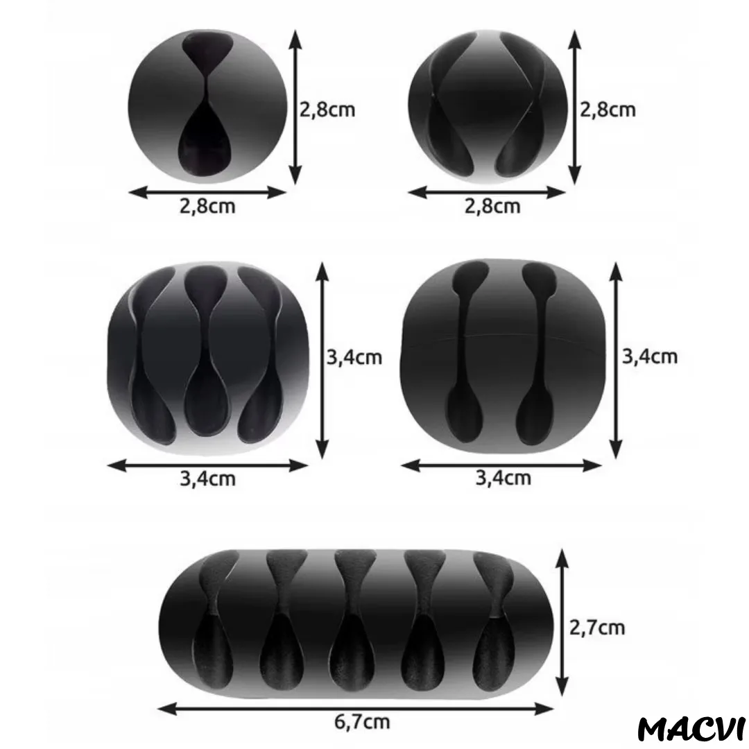 Set Macvi® suport organizare cabluri, 10 bucati, 5 dimensiuni diferite, autoadeziv, negru - imagine 2