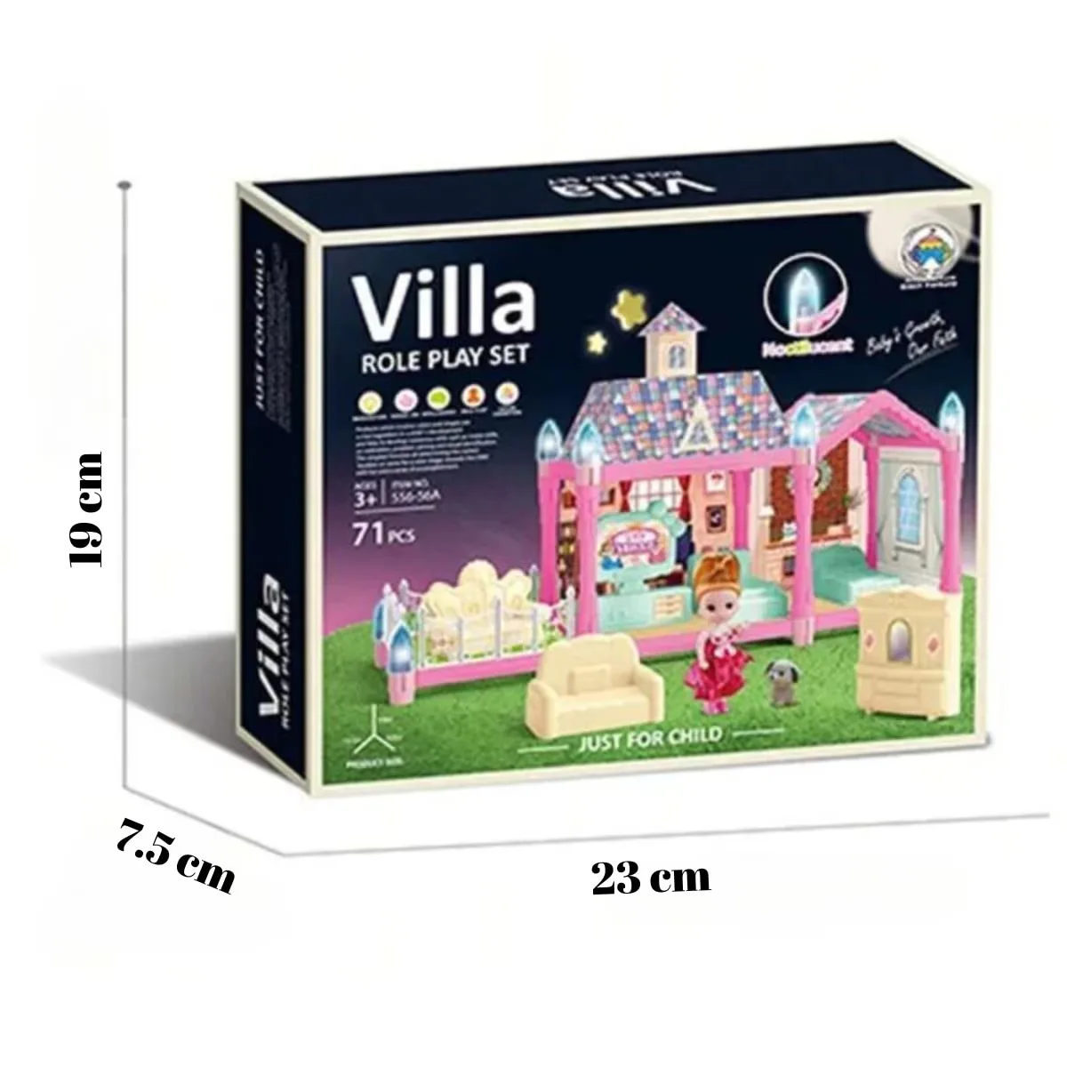 Casuta de asamblat luminoasa Macvi®, 71 piese, mobilier si accesorii detasabile, functie de iluminare, plastic ABS durabil, multicolor, cadou pentru copii 3+ - imagine 2