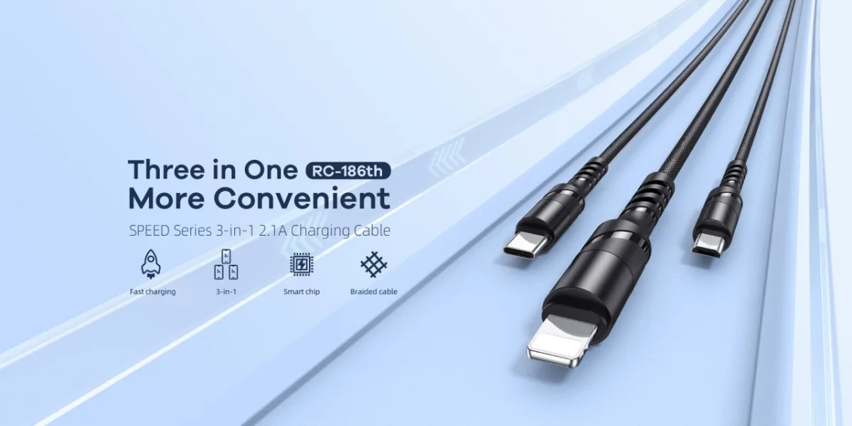 Cablu de date cu incarcare 3 in 1 REMAX RC-186TH, USB - Lightning/ Tip C/ Micro USB 3, 1 A, 1.2 m, negru - imagine 5