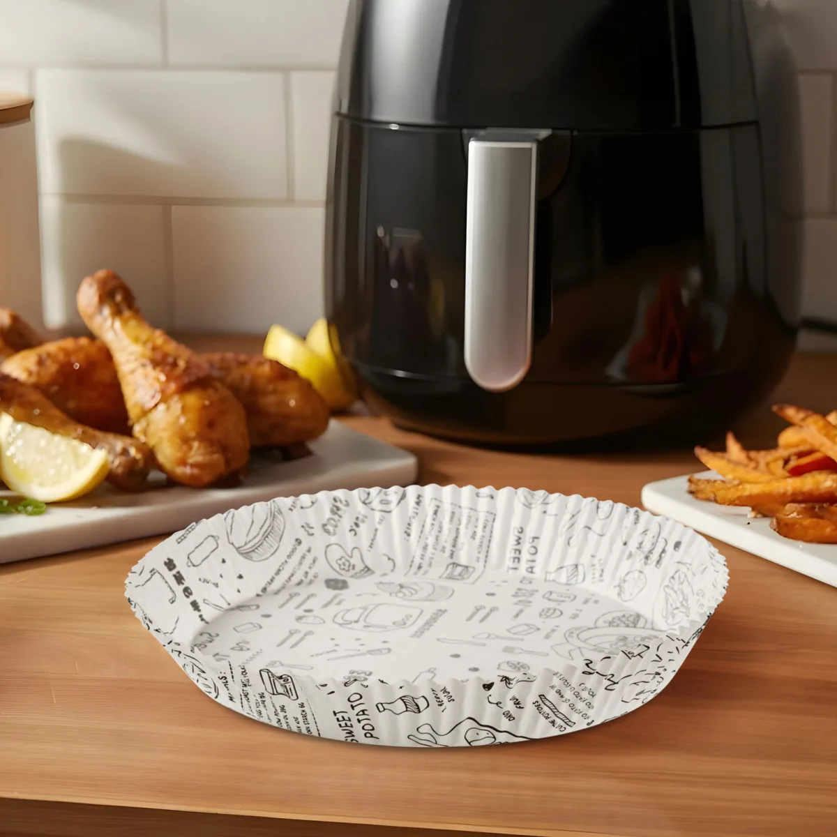 Hartie de copt air fryer rotunda 20 cm, 50 buc, antiaderenta, rezistenta 220°C