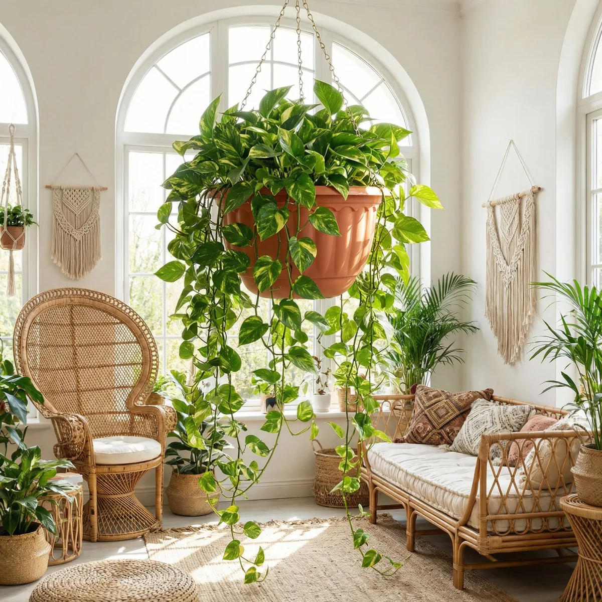 Ghiveci suspendat din plastic cu lant, culoare teracota, Ø30 x 18 cm, pentru flori balcon si gradina - imagine 3