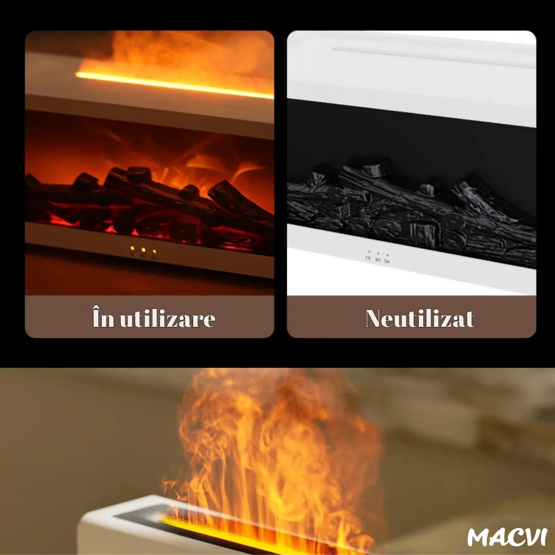 Umidificator de aer inteligent Macvi® 3D cu efect de flacara, aromaterapie, rezervor 200 ml, LED multicolor, silentios, portabil USB, cu telecomanda si 3 moduri de functionare, Alb - imagine 4