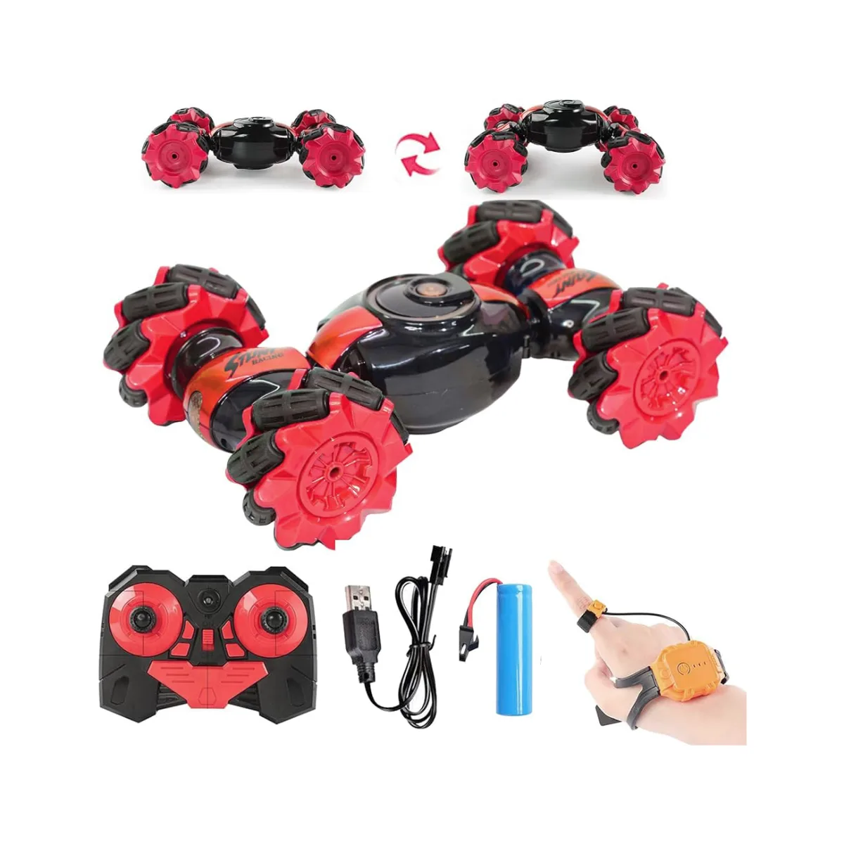 Masina de teren RC, 1:16, control gesturi, LED, reversibila, baterie reincarcabila, negru rosu - imagine 3
