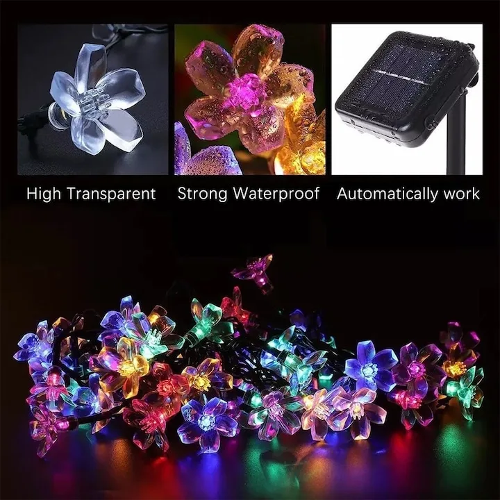 Lampi solare decorative Macvi, flori LED, 6.5m, 30 LED-uri, multicolor, IP44, impermeabile - imagine 3