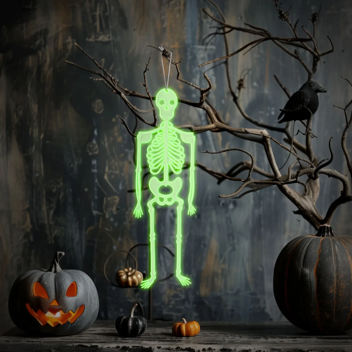Decor Halloween fosforescent, schelet, 32x11 cm, 2 buc, plastic, reutilizabil